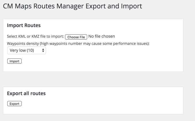 Route manager Import and Export Interface